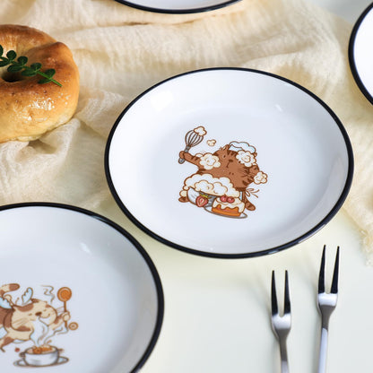 Funny Fidgety Chef Cat Pattern Ceramic Sauce Dishes, Seasoning Dishes, Sushi Soy Dipping Bowls, Appetizer Plates, Dessert Plates, Bird Feeding Bowls, Set of 6 - 5 Inch