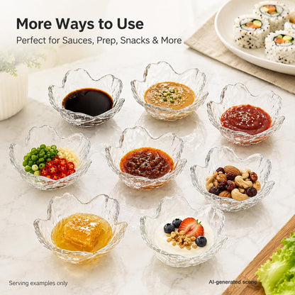 12 Clear Glass Sakura Dipping Bowls, 3.4-Inch Soy Sauce Dishes