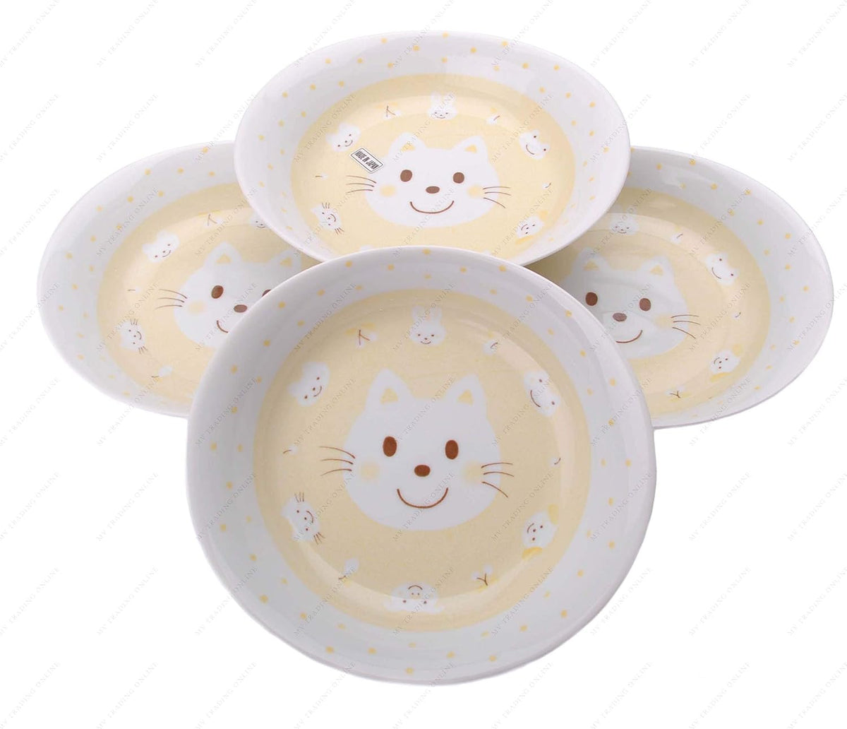 M.V. Trading MV0314A1PK Japanese Oval Deep Soup Dish with Bunny Design, 7¾ x 7-Inch, Pink, Sold as 4 Plates