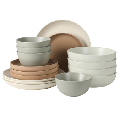 Gibson Elite Tribeca Loft 16-Piece Dinnerware Set – Matte Black and Blue Reactive Glaze Stoneware, Double Bowl Round Plates and Bowls – Modern Rustic Dinnerware for 4, Dishwasher & Microwave Safe