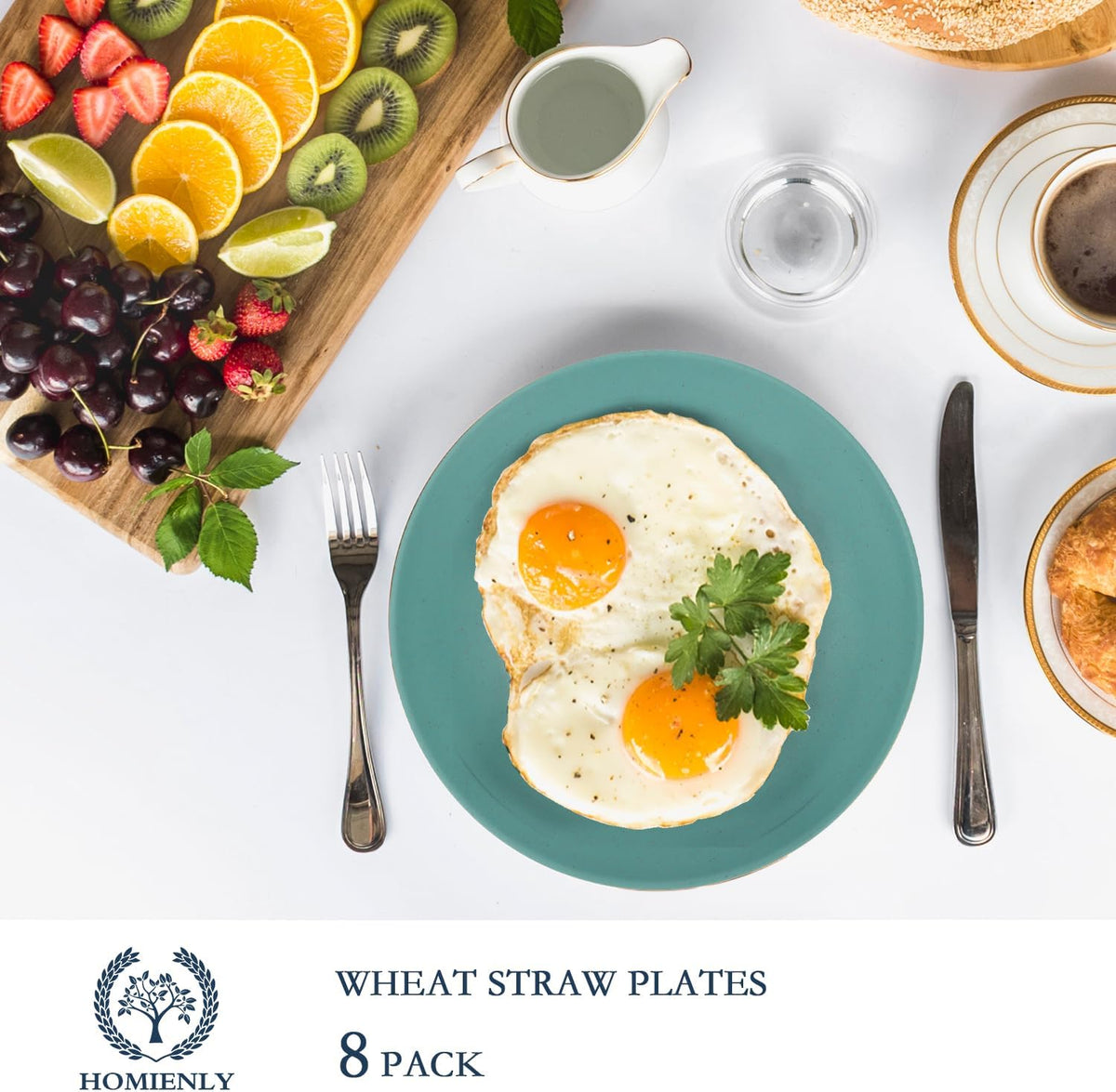 Homienly Wheat Straw Plates Unbreakable Flat Salad Plates Set of 8 Reusable Dinner Plate for Kitchen, Camping, RV, Microwave and Dishwasher Safe Plate Heavy Duty Paper Plates Alternative (Multi, 9in)