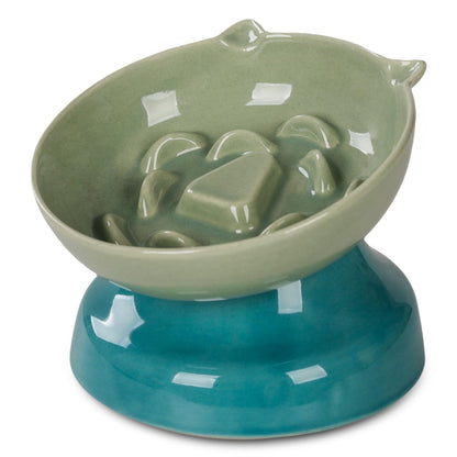 Ceramic Slow Feeder Cat Bowl, 15-Degree Tilted Non-Slip