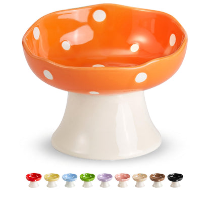 Pink Mushroom Cat Bowl, Elevated Ceramic Feeding Bowl
