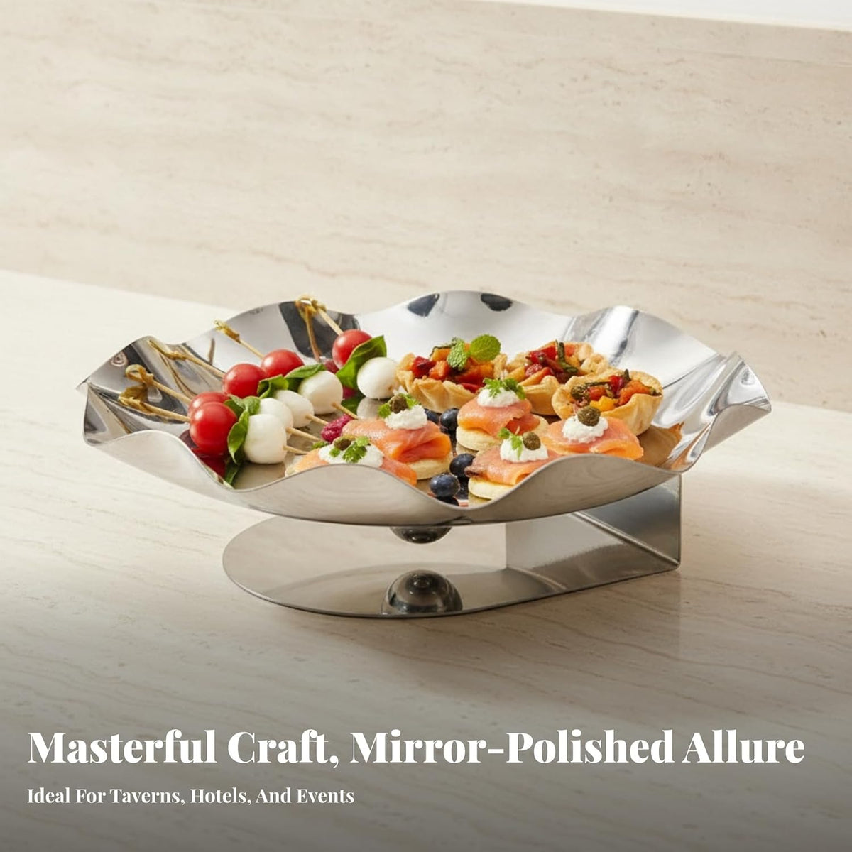 Baoblaze Industrial Tray Stainless Steel Fruit Serving Dish Appetizer Plate with Elevated Base and Shallow Bowl for Fresh Fruits Snacks At Gatherings Suitable for Office Breakroom Cafe