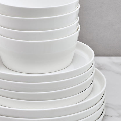Mikasa Rylee High Rim 12 Piece Bone China Durable Chip Resistant Lightweight Dinnerware Set, Service for 4, White
