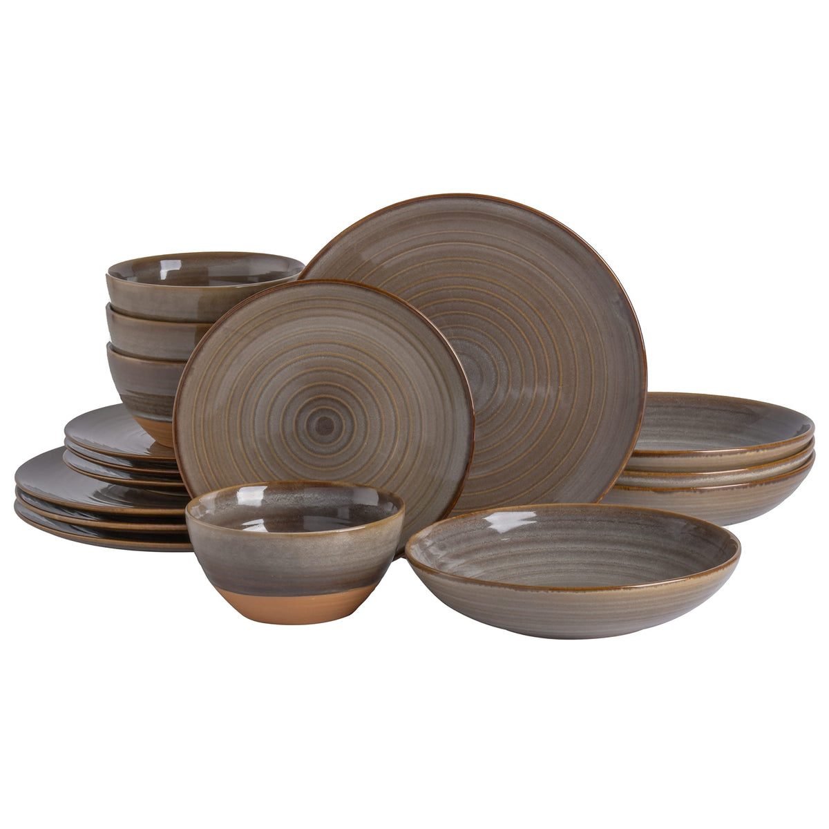 Gibson Elite Tribeca Loft 16-Piece Dinnerware Set – Matte Black and Blue Reactive Glaze Stoneware, Double Bowl Round Plates and Bowls – Modern Rustic Dinnerware for 4, Dishwasher & Microwave Safe
