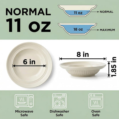 Wide Rim Soup Bowls Set of 4, 11 oz, 8 Inch Cream Beige