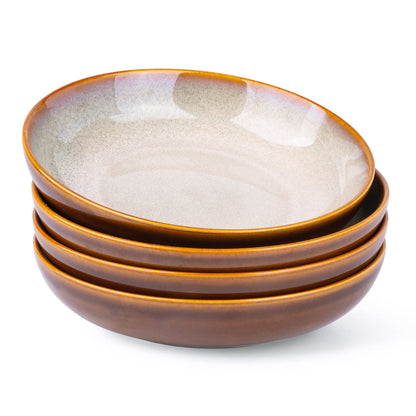 LERATIO 9.0" Ceramic Pasta Bowls Set of 4,38oz Large Stoneware Bowls Set