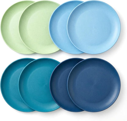 Wheat Straw Plate set 8, 10-inch Reusable Plastic Plates Blue Teal