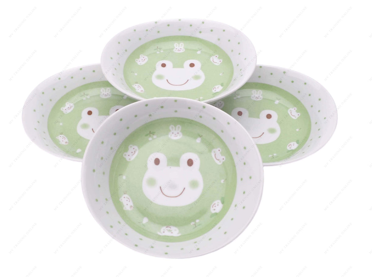 M.V. Trading MV0314A1PK Japanese Oval Deep Soup Dish with Bunny Design, 7¾ x 7-Inch, Pink, Sold as 4 Plates