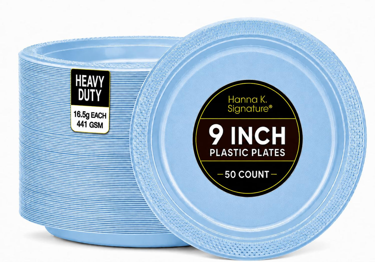 Silver Solid Color Premium Heavy Weight Plastic Dinner Plate (9") 50 Count - Premium Plastic, Elegant & Durable, Perfect for Events