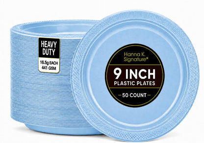 Silver Solid Color Premium Heavy Weight Plastic Dinner Plate (9") 50 Count - Premium Plastic, Elegant & Durable, Perfect for Events