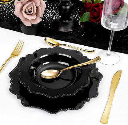 COLOSUS 60PCS Black Plastic Soup Bowls, 12oz Elegant Pearl Dessert Bowls.