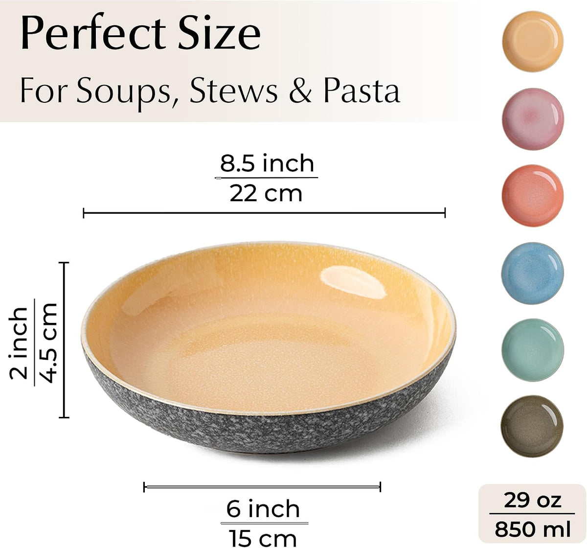 MIAMIO - Ceramic Soup Plates Set of 6 / Pasta Plates (29 oz) - Las Palmitas
