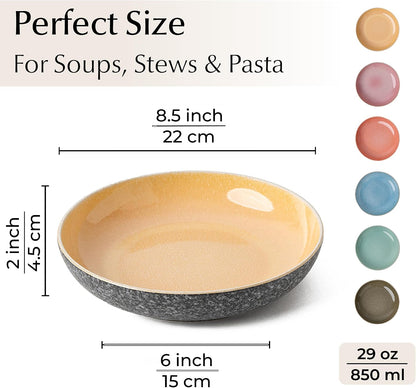 MIAMIO - Ceramic Soup Plates Set of 6 / Pasta Plates (29 oz) - Las Palmitas