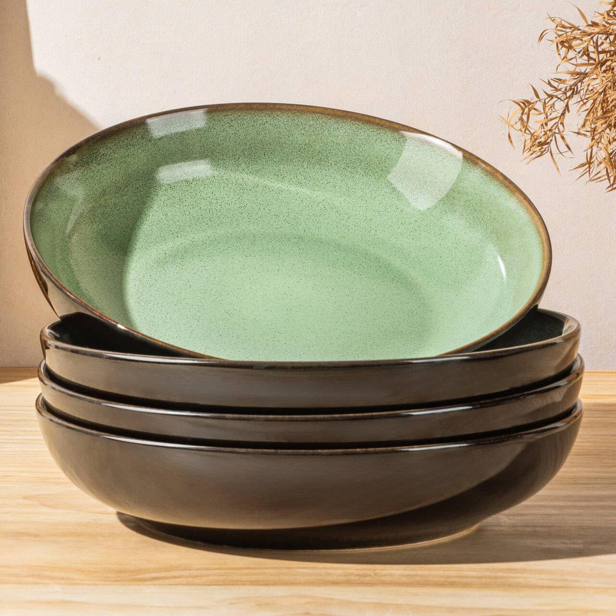 LERATIO 9.0" Ceramic Pasta Bowls Set of 4,38oz Large Stoneware Bowls Set