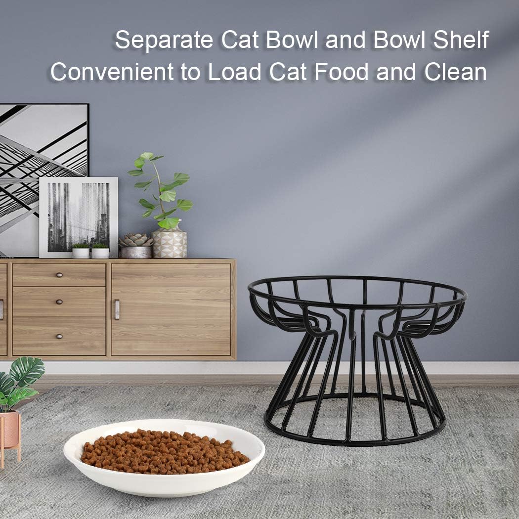 Ceramic Raised Cat Food Bowl, Elevated Non-Slip Pet Feeder, Easy Clean
