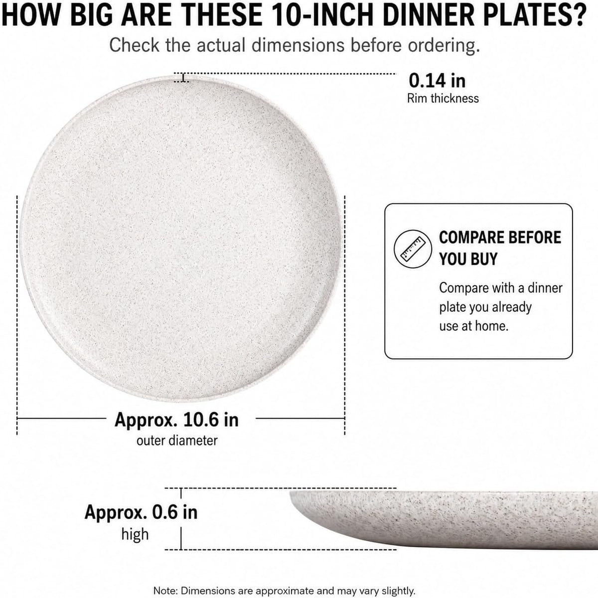 MISS BIG Wheat Straw Plates Set of 4, 10 Inch White Dinner Plates, BPA Free