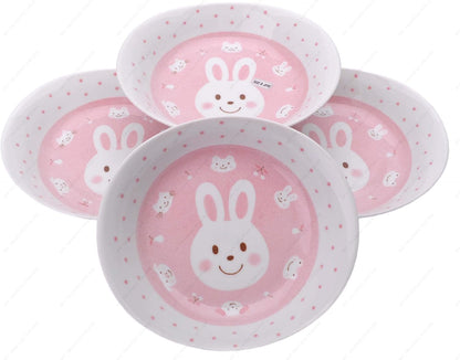 M.V. Trading MV0314A1PK Japanese Oval Deep Soup Dish with Bunny Design, 7¾ x 7-Inch, Pink, Sold as 4 Plates