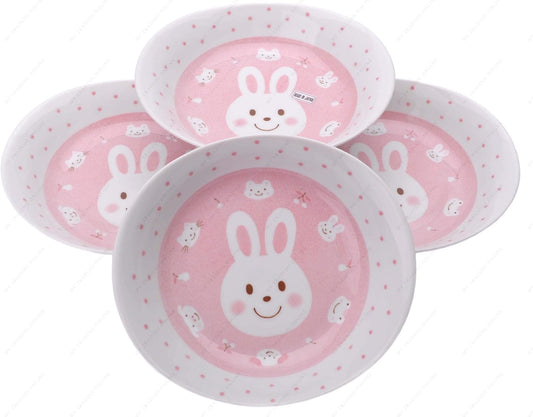 M.V. Trading MV0314A1PK Japanese Oval Deep Soup Dish with Bunny Design, 7¾ x 7-Inch, Pink, Sold as 4 Plates