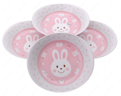 M.V. Trading MV0314A1PK Japanese Oval Deep Soup Dish with Bunny Design, 7¾ x 7-Inch, Pink, Sold as 4 Plates