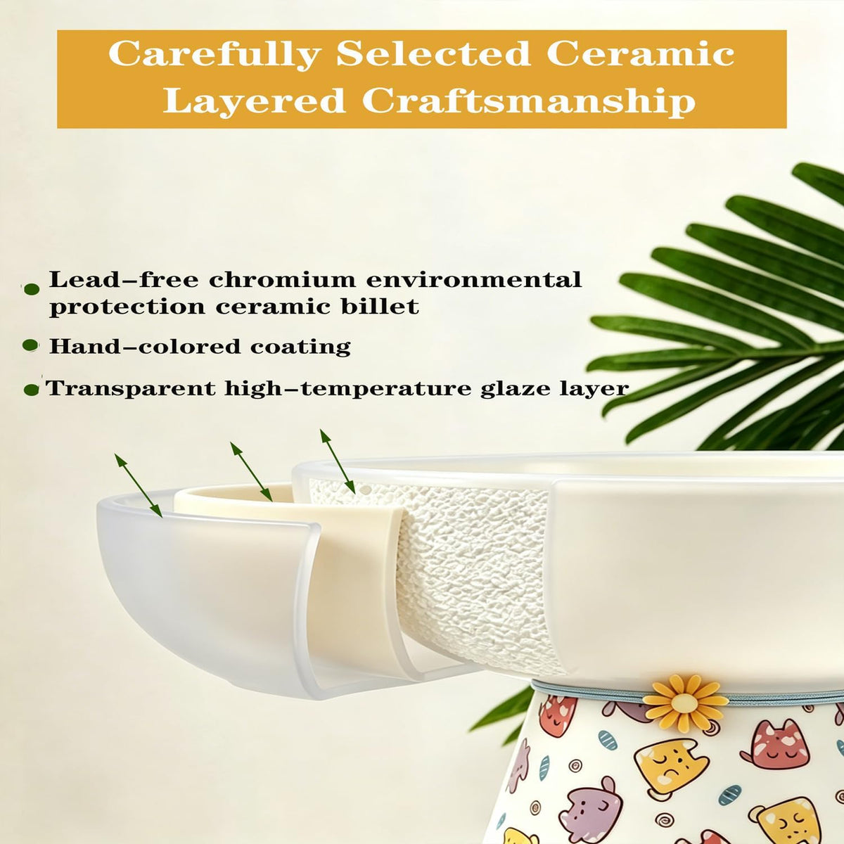 Elevated Ceramic Cat Bowls，15° Tilted Raised Cat Food Bowl, Anti Vomiting Pet Feeder, Protect Pet's Spine, Feeding Dish for Indoor Kittens and Small Dogs,（ Cat Pattern）