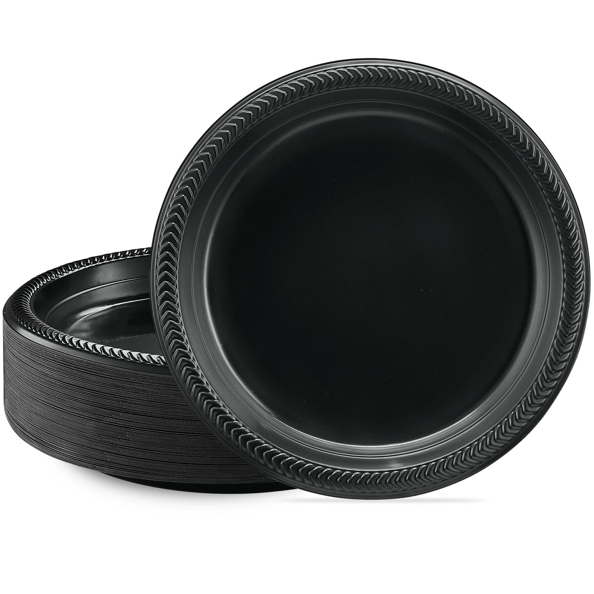 PLASTICPRO 100 PCS Black Plastic Bowls Light Weight 12 oz Plastic Soup Bowls Black Salad Plates Disposable for Party and Wedding