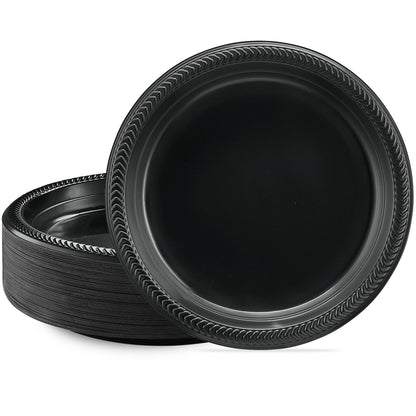 PLASTICPRO 100 PCS Black Plastic Bowls Light Weight 12 oz Plastic Soup Bowls Black Salad Plates Disposable for Party and Wedding