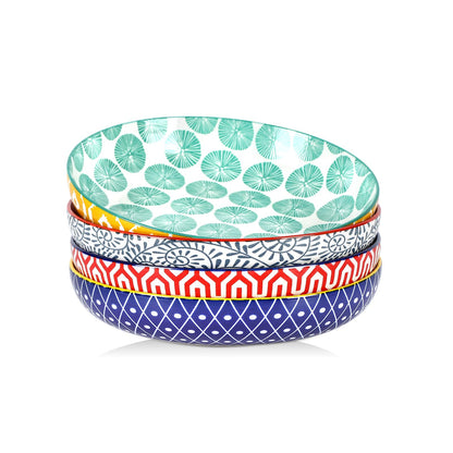 Selamica Porcelain 26 Ounce Pasta Bowls Set of 6, 8 inch Wide and Shallow Salad Bowls, Serving Bowls, Microwave & Dishwasher Safe, Sturdy & Stackable, Vintage Blue