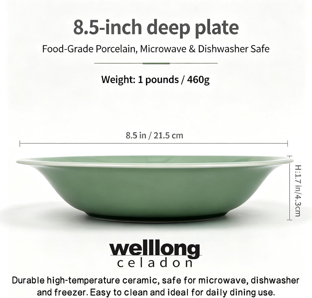 Deep Soup Plates Set of 2, 8.5" Longquan Celadon Ceramic Pasta Bowls