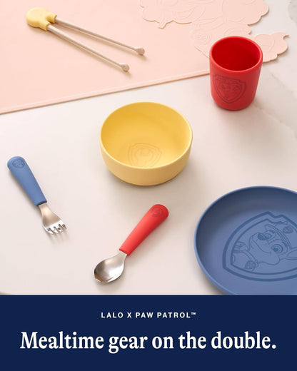 Lalo PAW Patrol Plate & Utensil Set For Kids - Dishwasher Safe Toddler Dinnerware Set - BPA Free for Over 12 Months - Includes Plate, Ergonomic Spoon and Fork - 3 Pieces - Chase