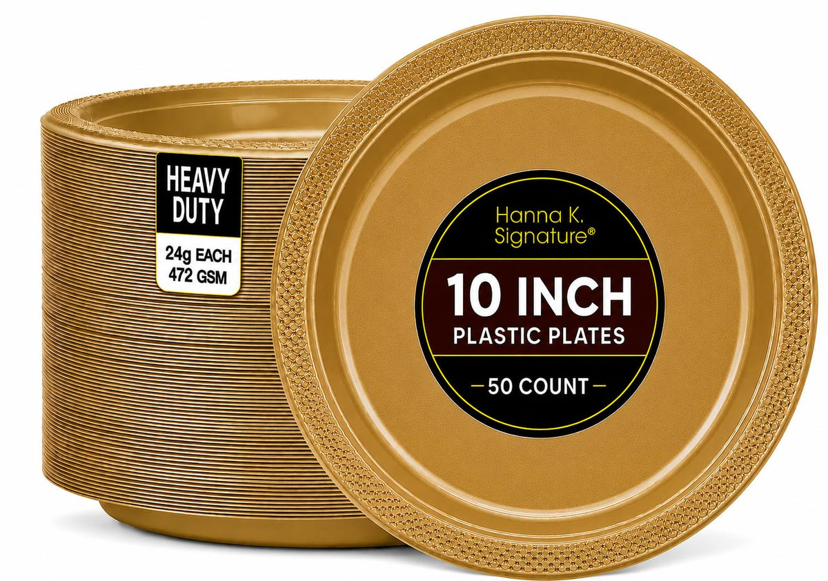 Silver Solid Color Premium Heavy Weight Plastic Dinner Plate (9") 50 Count - Premium Plastic, Elegant & Durable, Perfect for Events
