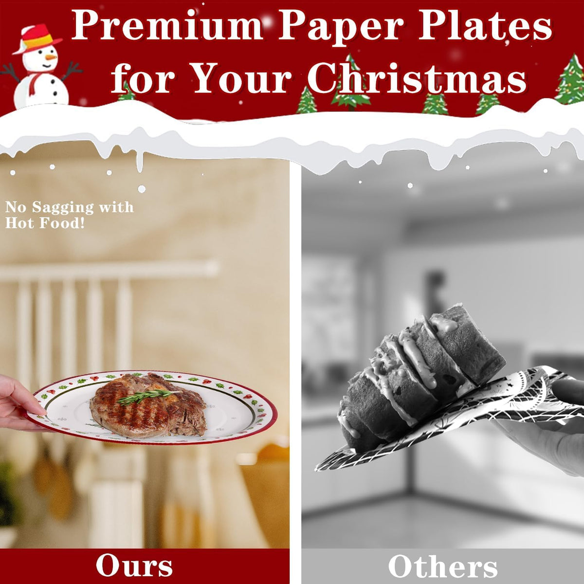 Christmas Plates and Napkins, Disposable Party Tableware Set, Serves 50