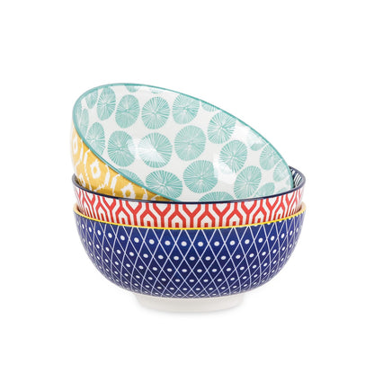 Selamica 60 OZ Ceramic Serving Bowls, Set of 3, Assorted Colors
