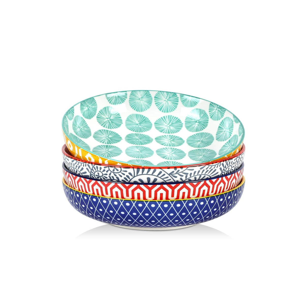 Selamica Porcelain 26 Ounce Pasta Bowls Set of 6, 8 inch Wide and Shallow Salad Bowls, Serving Bowls, Microwave & Dishwasher Safe, Sturdy & Stackable, Vintage Blue