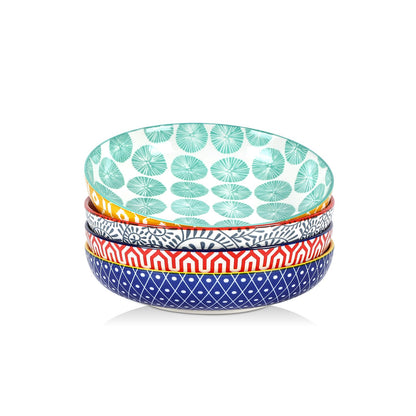 Selamica Porcelain 26 Ounce Pasta Bowls Set of 6, 8 inch Wide and Shallow Salad Bowls, Serving Bowls, Microwave & Dishwasher Safe, Sturdy & Stackable, Vintage Blue