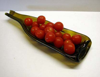 UpCycled Yellow Wine Bottle Shallow Snack Serving Dish Bowl