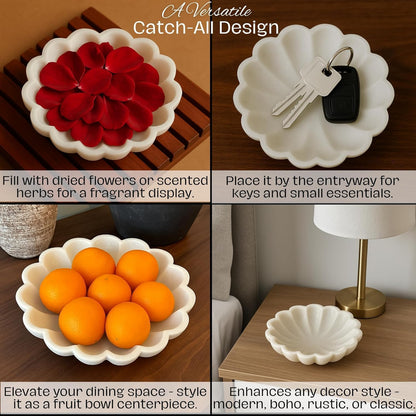 SWADESHI BLESSINGS HandCrafted Marble Scalloped Bowl for Home Decor, 7"
