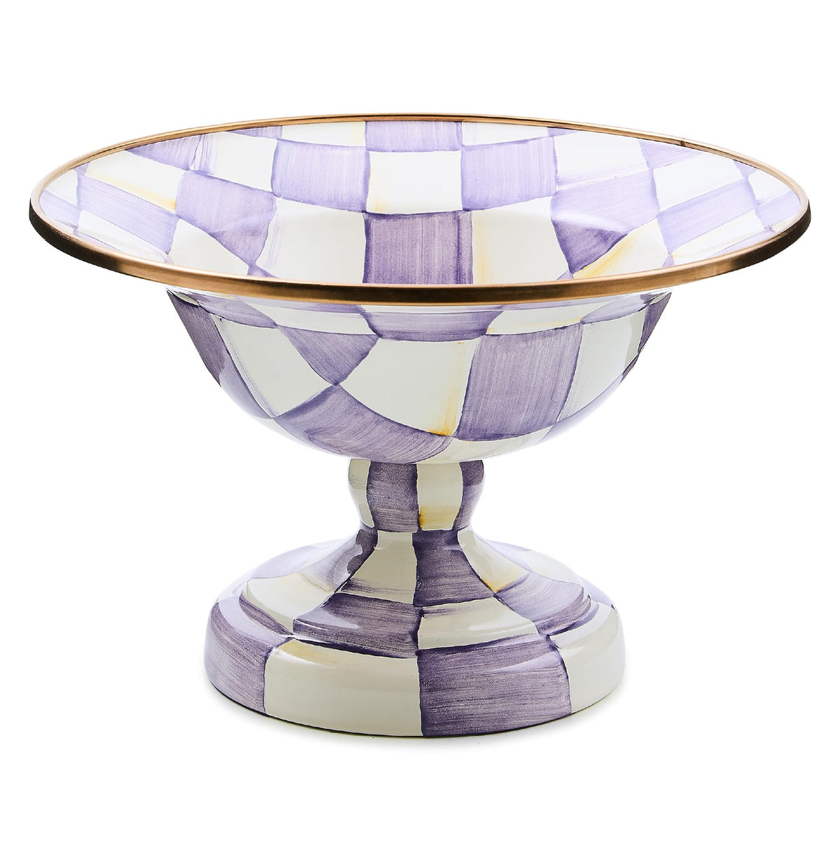 MACKENZIE-CHILDS Enamel Compote, Large, Brown-and-White Mocha Check