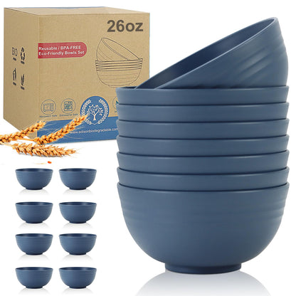 Wrova Wheat Straw Bowls Set 60 OZ Unbreakable Large Cereal Bowls Set of 6 Microwave and Dishwasher Safe Bowls Big Bowls for Camping and Picnic BPA Free Soup Bowl for Serving Oatmeal and Salad. Black