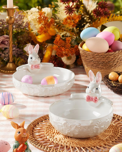 Metahom 8 Inch Easter Candy Bowl, Ceramic Bunny Candy Dish, 28 Oz