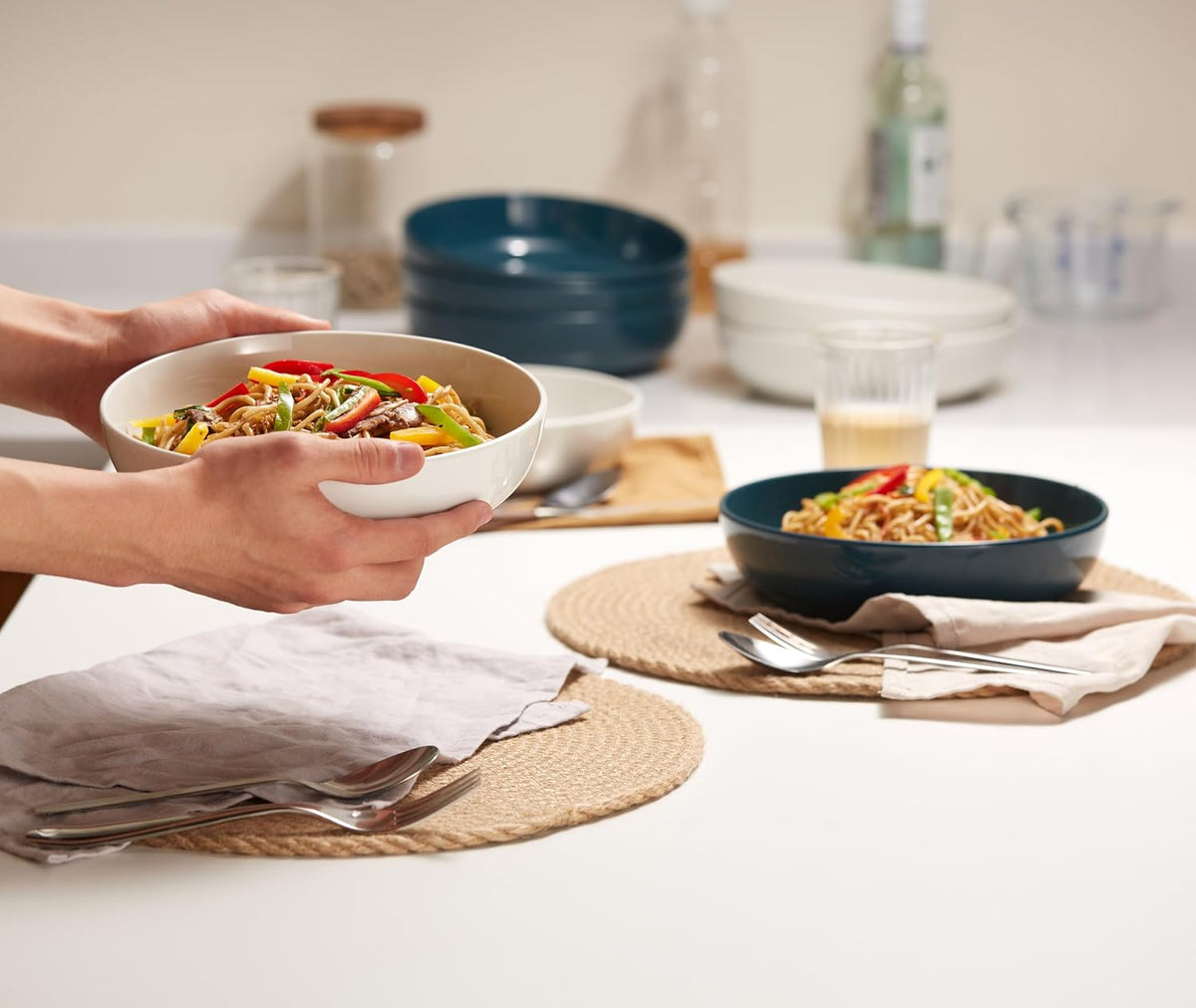 KooK Pasta Bowls, For Soups & Salads, Set of 4, 40 oz, White