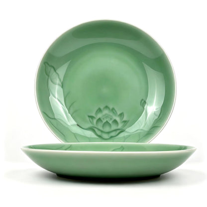Deep Soup Plates Set of 2, 8.5" Longquan Celadon Ceramic Pasta Bowls