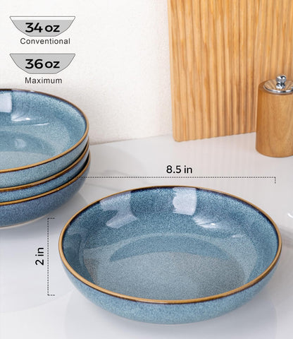 AmorArc 8.5’’ Ceramic Pasta Bowls Set of 4, 36oz Large Stoneware Bowls Set
