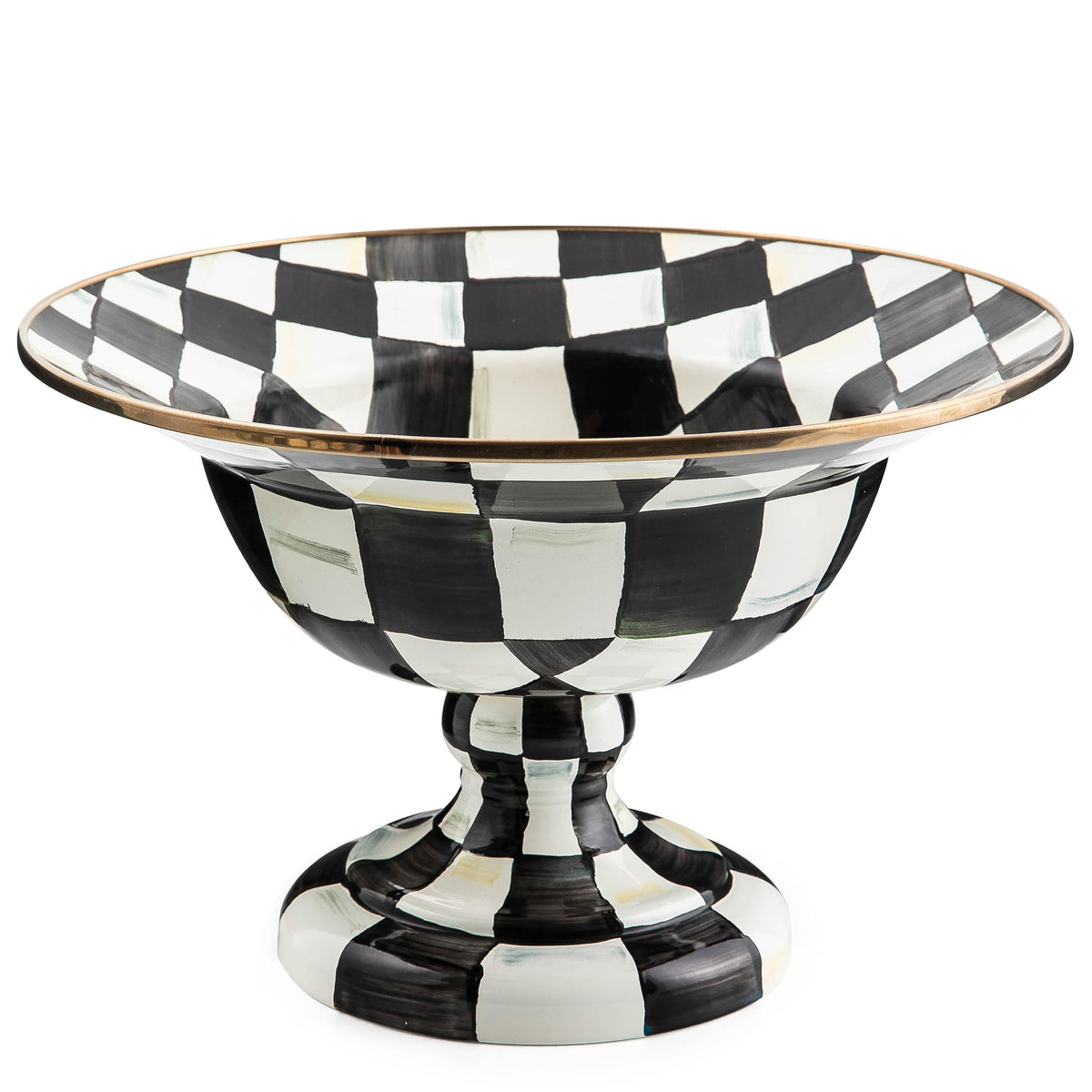 MACKENZIE-CHILDS Enamel Compote, Large, Brown-and-White Mocha Check