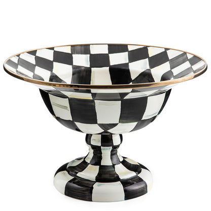 MACKENZIE-CHILDS Enamel Compote, Large, Brown-and-White Mocha Check