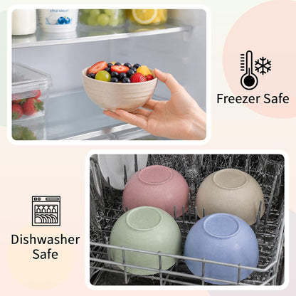 DUOLUV Unbreakable Cereal Bowls - Wheat Straw Fiber Lightweight Bowl Sets 4 - Dishwasher & Microwave Safe - for,Rice,Soup Bowls (24 OZ)