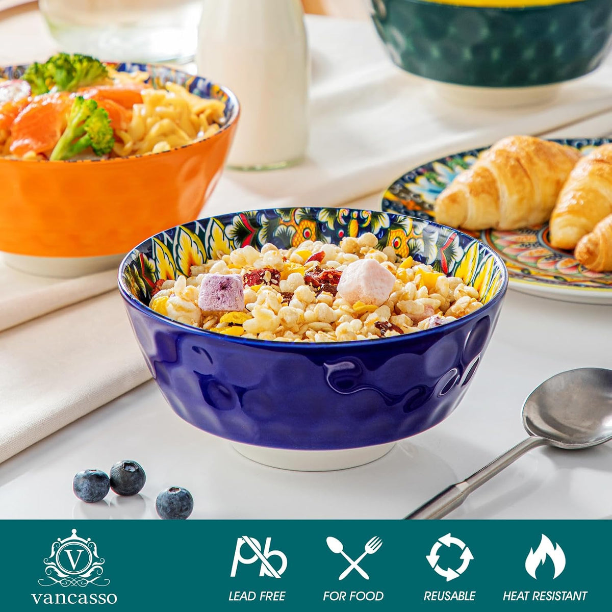 vancasso 26 Oz Ceramic Cereal Bowls Set of 6, Bohemian Soup Salad Bowls