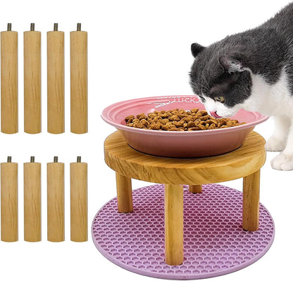 Elevated Cat Bowls Raised Ceramic Cat Dishes Adjustable Height Stand Whisker Fatigue Friendly Food Plates Feeding Station for Kittens Puppies Dog(Pink)