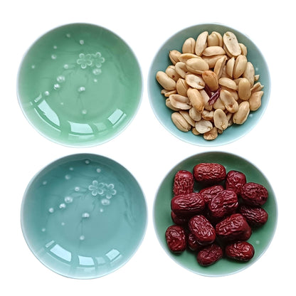 Longquan Celadon 4-inch Appetizer Plate,Vinegar Dish,Sushi Dipping Saucers,Ceramic Dessert Dishes,Natural Mineral Glaze 4 pcs(4 celadon)